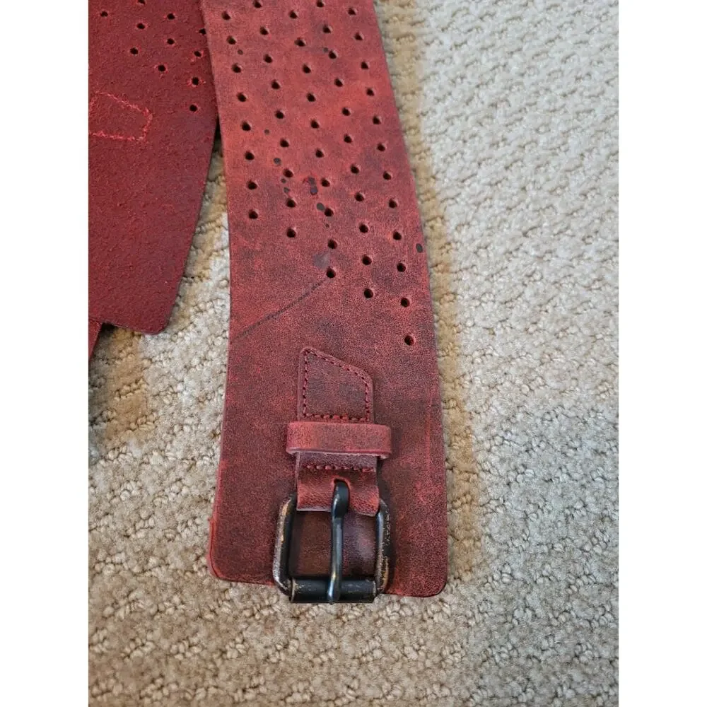 2 Vtg Leather Belts Boho 90s Women's Med or Large Red Brown